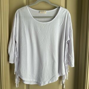 Women’s Bobbie Brooks Tee With Fringe; White; Size M